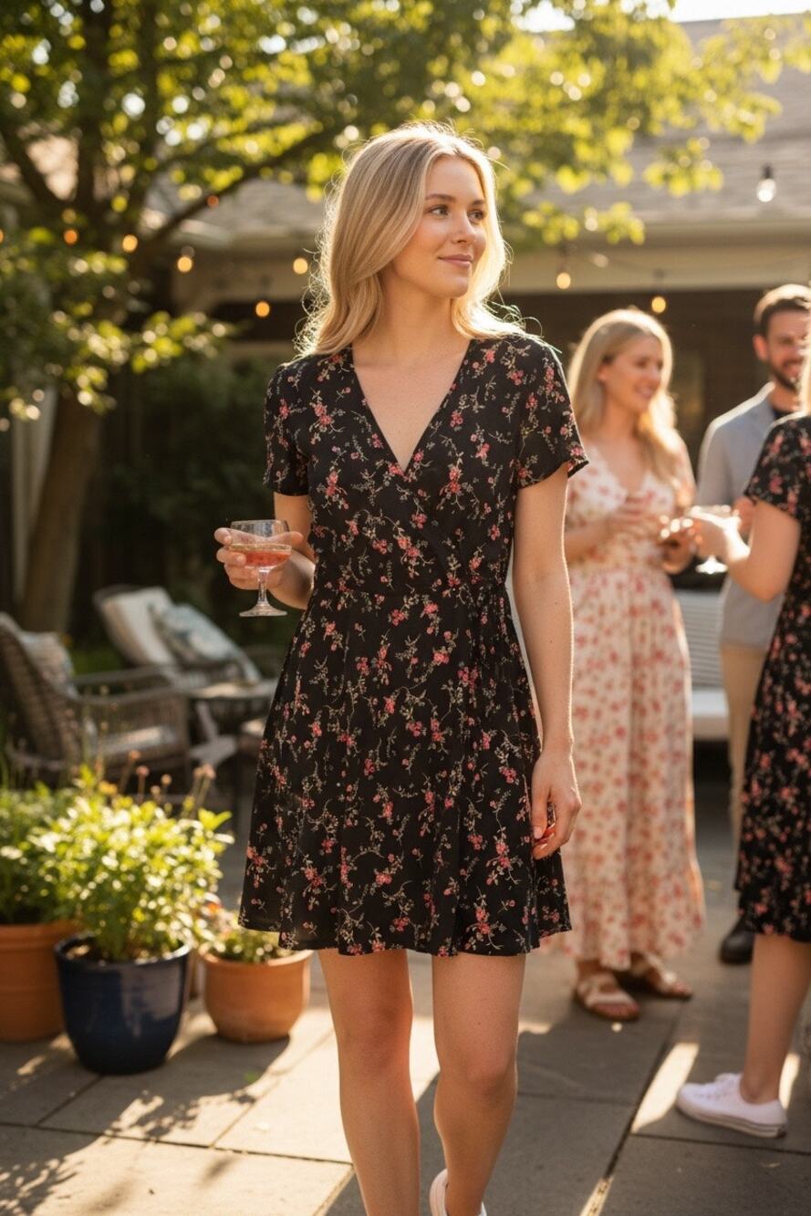 Kaileigh Kaela Floral Faux Wrap Dress Size XL NEW Black Pink
